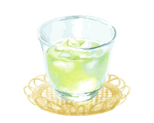 シンプルな冷茶(緑茶)の水彩イラスト