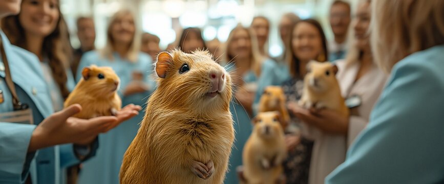 Guinea Pigs Held by People in a Conference Room