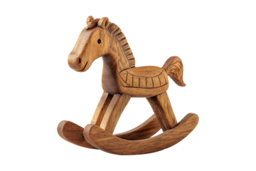 Wooden rocking horse Isolated on White and Transparent Background PNG Image.