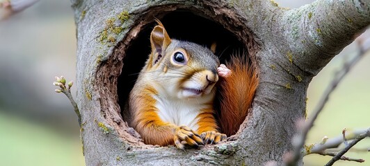 Obraz premium Sleepy Squirrels Yawn, Waking up from hibernation