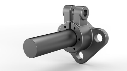 Metallic Mechanical Shaft Bracket. Isolated on white background. 3d render