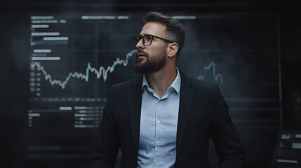 Focused businessman analyzing market trends
