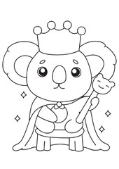 coloring book koala wearing crown as king pose illustration education kid