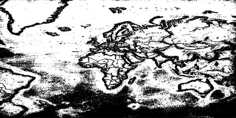 Old broken sanded aged painted facade of rusty smudged daub grime. Rough edges wrinkled plaster of uneven wall.Cracked chipped messy falling stucco. Dirty textured flaking shabby vintage map design.