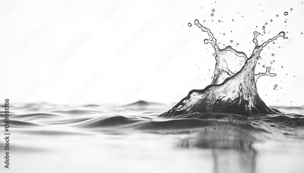 Poster monochrome water splash isolated on white background with copy space. dynamic illustration of liquid