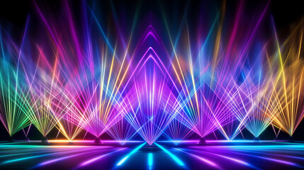 Obraz premium Vibrant light show with colorful laser beams in a dark setting