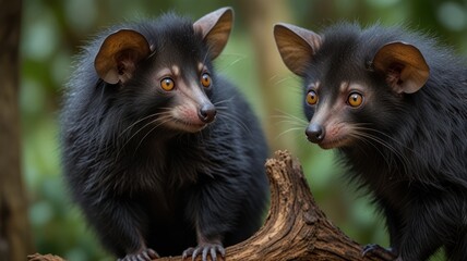 Obraz premium Two young black animals with orange eyes