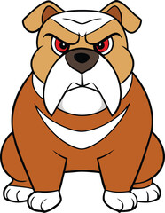 A fierce-looking cartoon bulldog with bared teeth, muscular build, and a tough expression. Its ears stand tall, and its eyes glint with intensity, exuding strength and attitude.