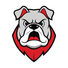 A fierce bulldog head mascot logo, featuring sharp eyes, strong jaw, and defined muscle structure, exuding power and determination with a bold, confident expression.
