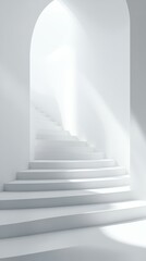 Obraz premium Elegant white staircase leading to a bright archway, illuminated by soft natural light during the day