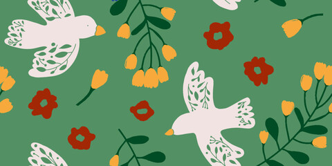 Abstract creative seamless pattern with birds artistic background. Modern design for paper, cover, fabric, interior decor and other users.
