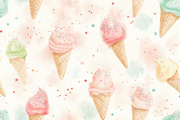 Watercolor Ice Cream Cones Pattern
