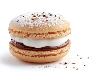 Delicious Cream Macaron with Chocolate Filling and Powdered Sugar