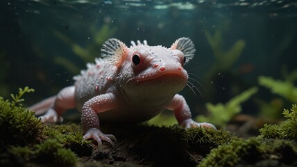 Pink lizard-like creature underwater