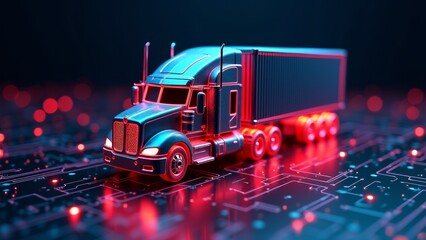 Futuristic Truck On Circuit Board Background