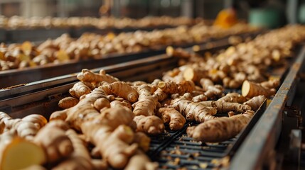 Chinese ginger farm where automated harvesting and sorting machines optimize spice production efficiency