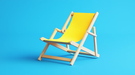 Wooden Picnic Chair 3D Render Icon &ndash; Folding Outdoor Seat with Yellow Fabric