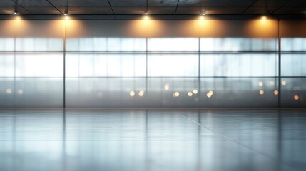 Modern Minimalist Interior Design: Spacious Room with Large Windows and Reflective Floor