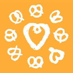 Soft hand-drawn Bavarian Pretzel. Set of cute bread isolated on white background. Vector illustration, not ai.  Good for patterns and own designs