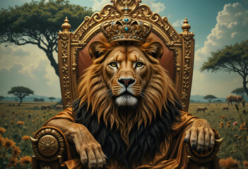 Obraz premium Lion sitting majestically on a throne
