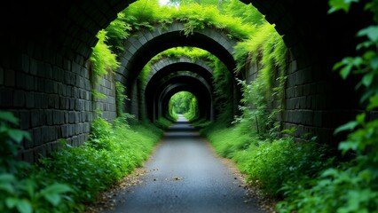 Overgrown Tunnel Path, Rural Landscape Nature