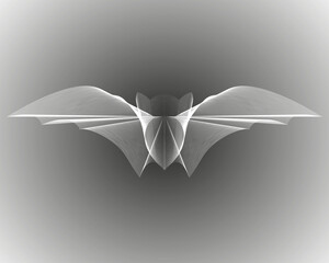Guilloche flying bat. Silhouette of a flying bat. Guilloche silhouette of a flying bat on the background of a cave.