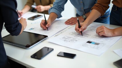 Obraz premium Team Reviewing Architectural Plans Together