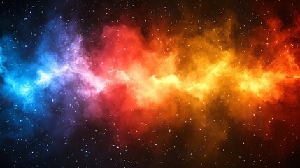 Fiery cosmic nebula with swirling red, orange, and blue gases.