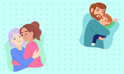 Families hugging and showing love and affection