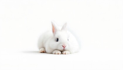 Adorable White Rabbit on White Background