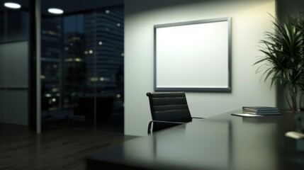 Night Office Scene: Modern Workplace with City View