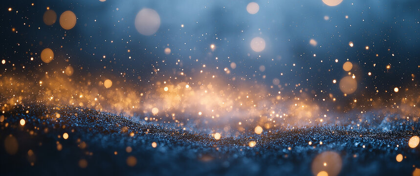 Dark blue background with golden bokeh lights for a festive atmosphere