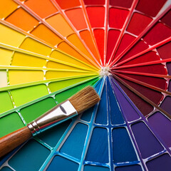 A  vibrant collection of paint swatches arranged in a radial color spectrum creating a smooth gradient of hues

