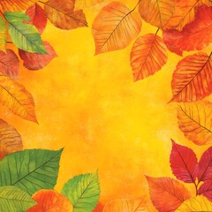 Autumn Leaves Border Frame Watercolor Style Background
