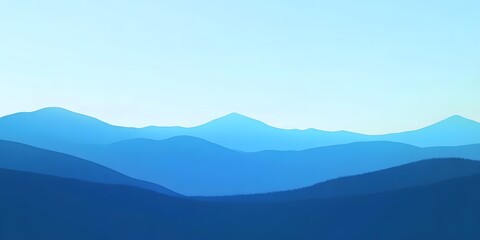 Obraz premium Azure Mountain Silhouette: A serene vista of layered mountain silhouettes in gradient blue tones, evoking a sense of depth and distance under a clear sky.