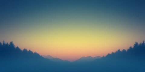 Fototapeta premium Sunset Silhouette: A serene and picturesque landscape showcases a colorful sunset casting a warm glow over the silhouettes of a distant mountain range and a dense forest.