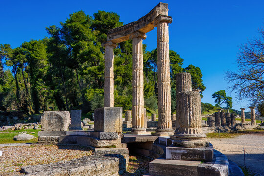 Ruins of Ancient Olympia in Greece, the cradle of the Olympic Games and the sanctuary of Zeus.