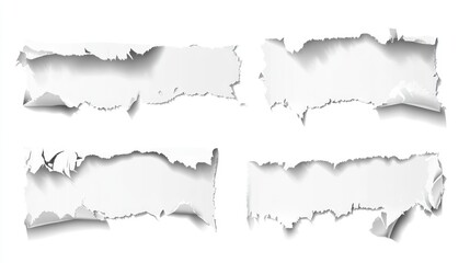 Four torn paper banners with ragged edges, isolated on white.