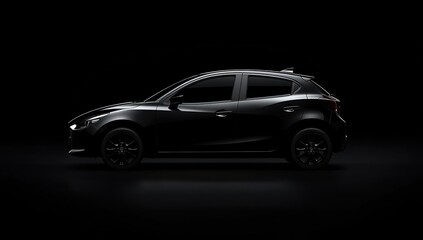 Fototapeta premium Black Compact Hatchback Car Side View Studio Shot
