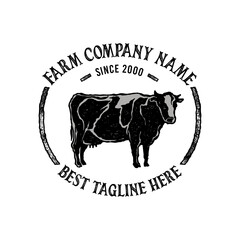 Vintage cow farm logo