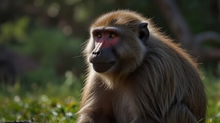 Obraz premium Close-up of a baboon, alert and observant