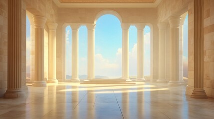 Fototapeta premium Serene Classical Colonnade with Mountain View