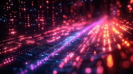 Obraz premium Abstract Digital Pathway With Glowing Red And Blue Lights In Dark Background
