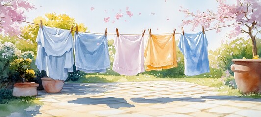 Fototapeta premium Breezy Laundry Day, Spring cleaning
