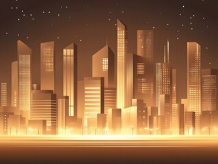 Golden Cityscape at Night: Stunning AI-Generated Urban Illustration