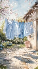 Obraz premium Breezy Laundry Day, Spring cleaning