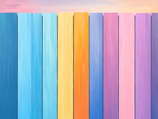 Colorful Wooden Fence with Sunset Sky.