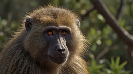 Obraz premium Close-up of a baboon with orange eyes, in natural habitat