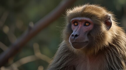 Obraz premium Close-up of a baboon's thoughtful expression
