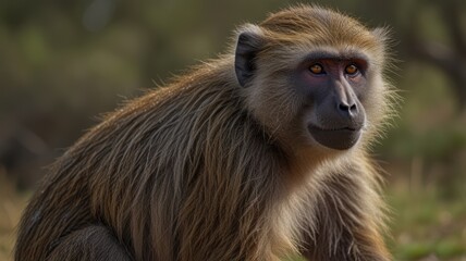 Obraz premium Close-up of a pensive baboon